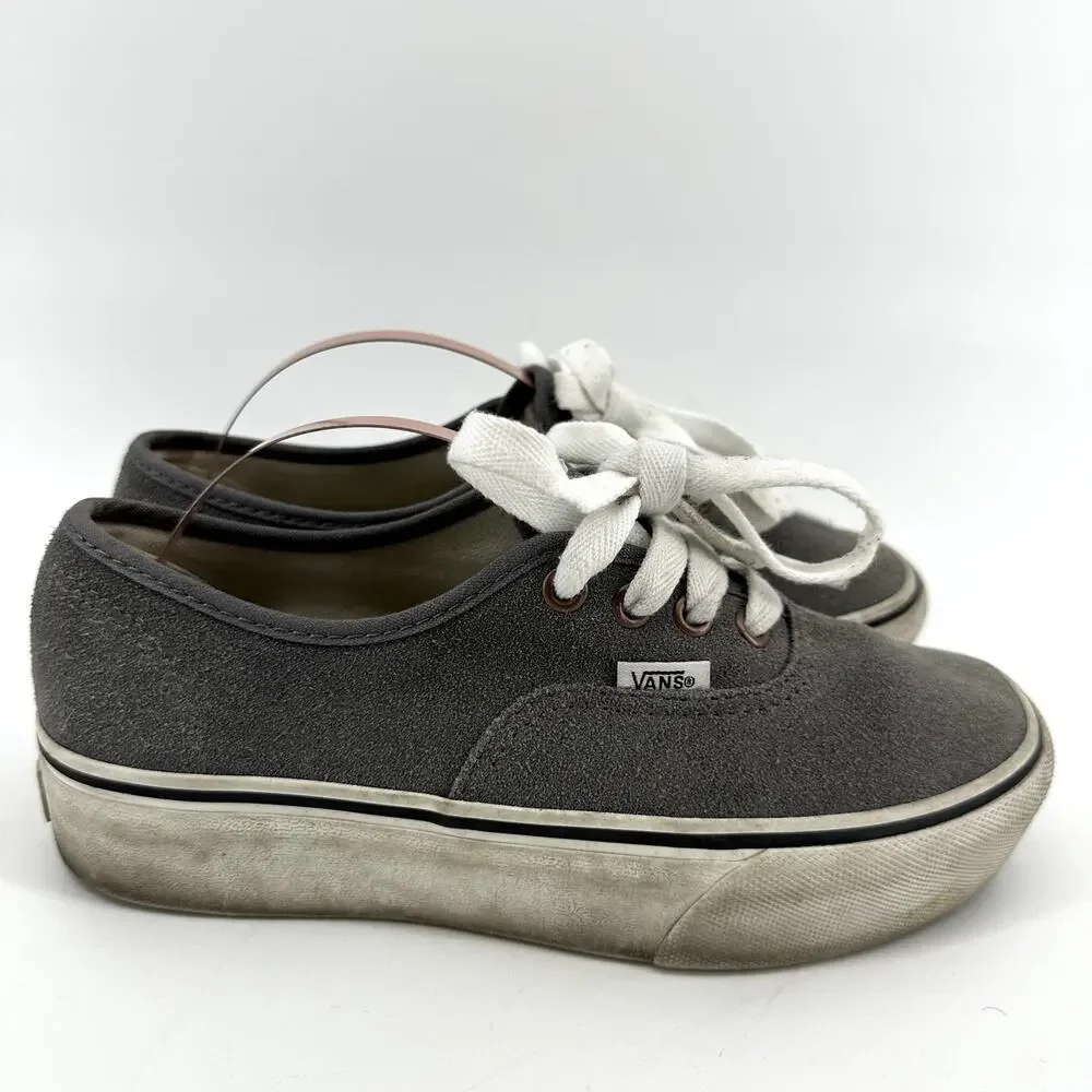 Vans Authentic Suede Platform Sneakers Lace Up Low Top Skater Gray M5 W6.5